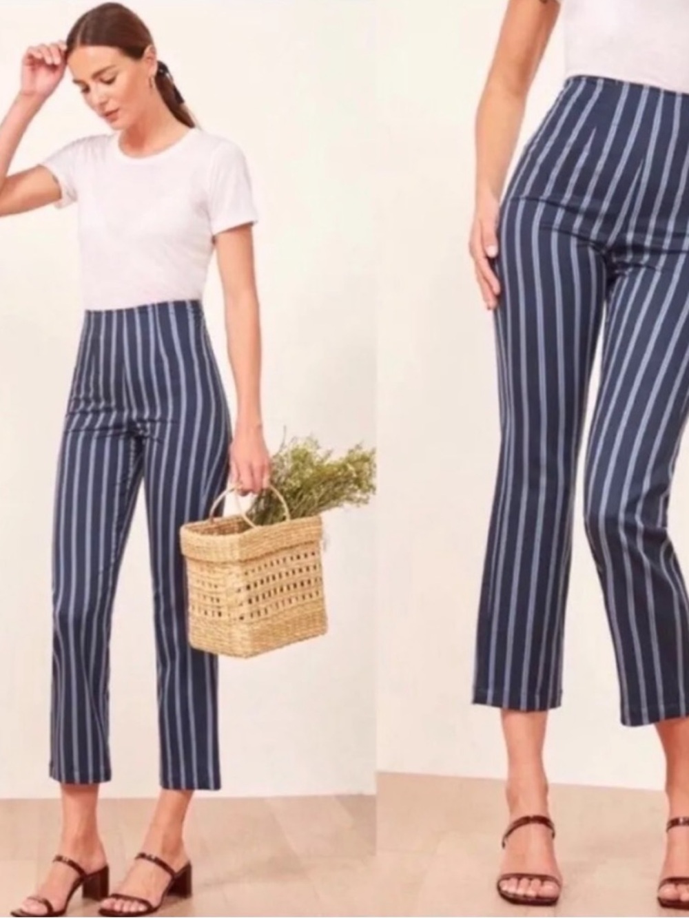 Reformation Marlon High Rise Cropped Stripe Pants Size 6